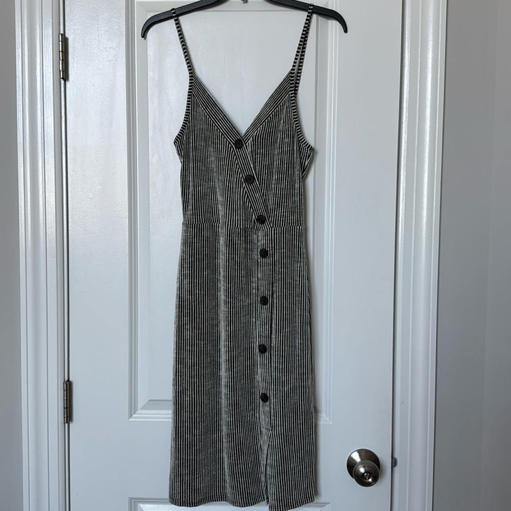 Caution To The Wind striped dress with button detail